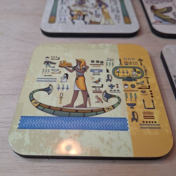 Egyptian Themed Coasters Hieroglyphics Ancient Art Design Set of 6 Foam Backing - Picture 7 of 7